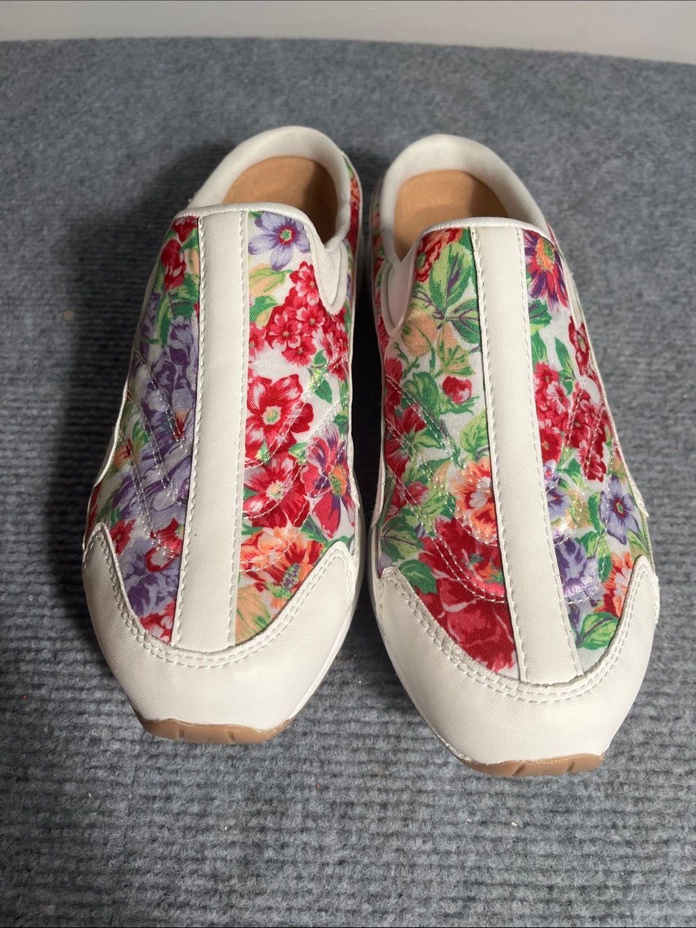 Women's Floral Slip-On Sneakers in White with Multi-Color Floral Print